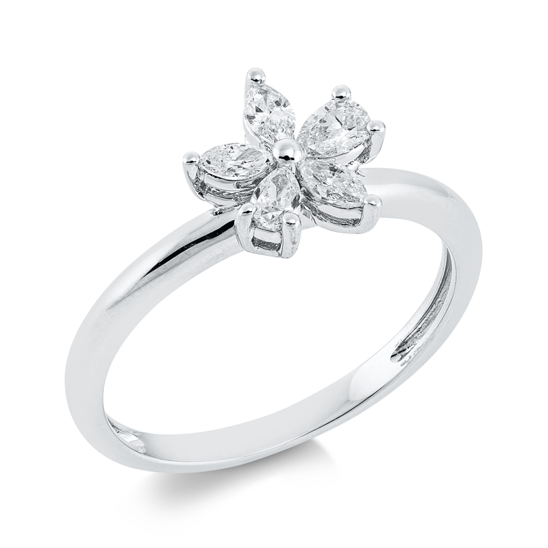 Image 90001417 - Ring 18 kt WG, 3 Navette 0,18 ct, TW-vsi, 2 Tropfen 0,16 ct, TW-vsi, ...