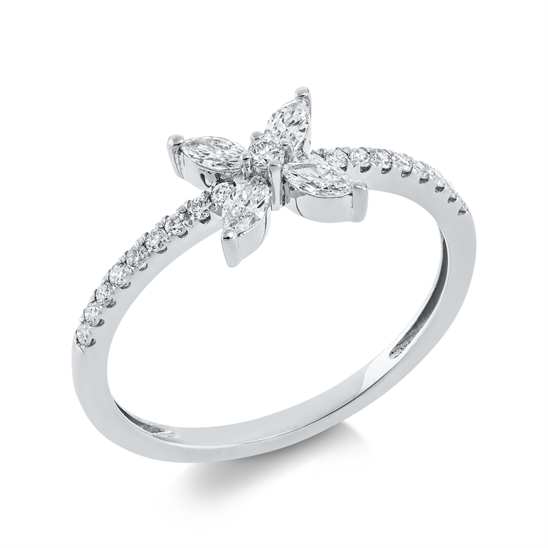 Image 90001424 - Ring 18 kt WG, 4 Navette 0,19 ct, TW-vsi, 19 Brillanten 0,19 ct, TW-si, ...