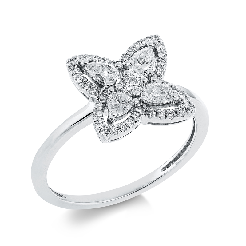 Image 90001427 - Ring 18 kt WG, 4 Tropfen 0,38 ct, TW-vsi, 41 Brillanten 0,21 ct, TW-si, ...