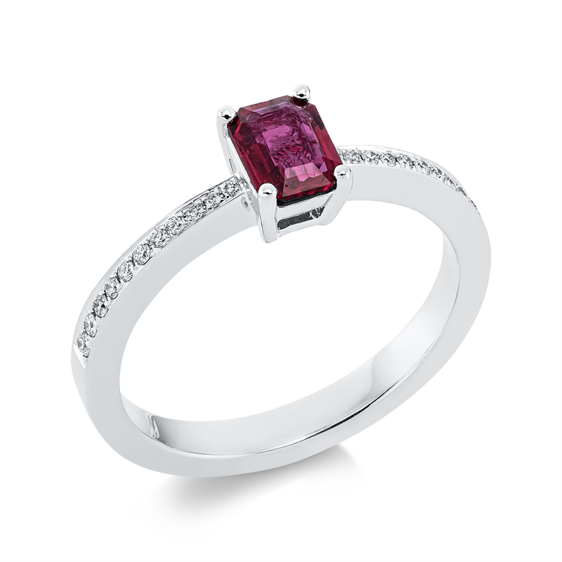 Image 90001429 - Ring 4er-Krappe 18 kt WG, 22 Brillanten 0,10 ct, TW-vsi, 1 Rubin 0,52 ct rot, ...