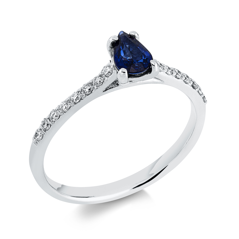 Image 90001436 - Ring 18 kt WG, 16 Brillanten 0,17 ct, F-si, 1 Saphir 0,44 ct blau, H:4,6 mm, B:6,0 mm, ...