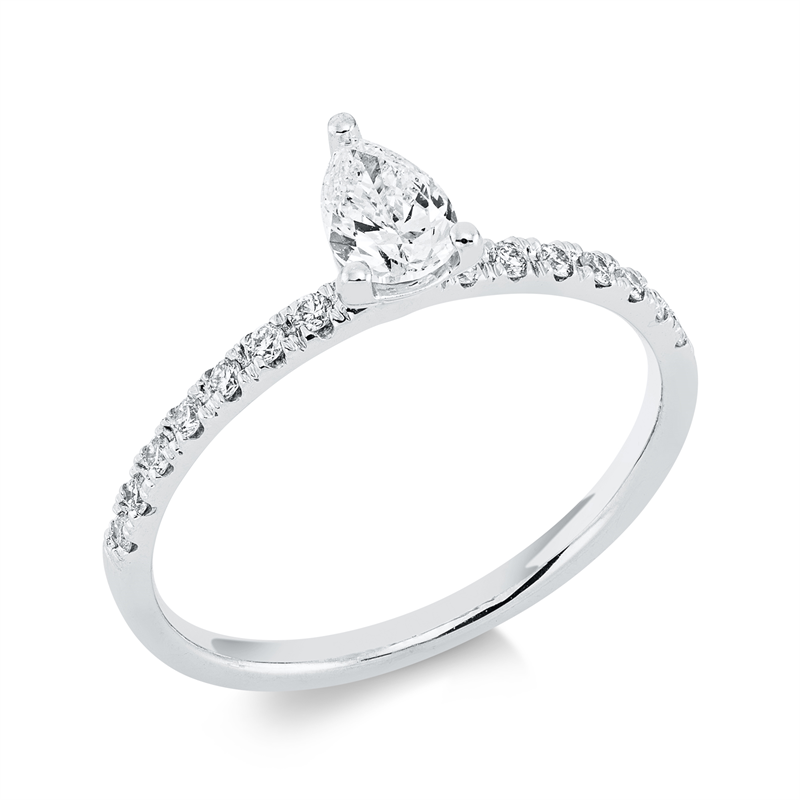 Image 90001438 - Ring 18 kt WG, 1 Tropfen 0,32 ct, F-vsi, 14 Brillanten 0,17 ct, F-si, H:4,3 mm, B:5,8 mm, ...