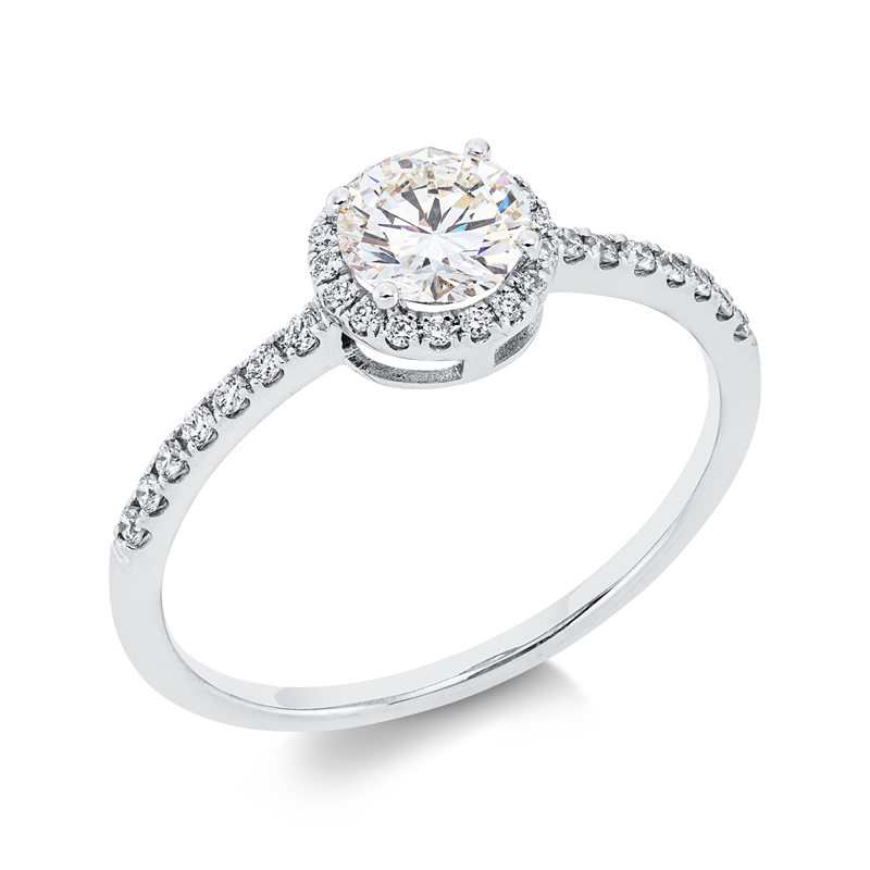 Image 90001441 - Ring 18 kt WG, 1 Brill. 0,56 ct, TW-vsi, 32 Brillanten 0,14 ct, TW-vsi, ...