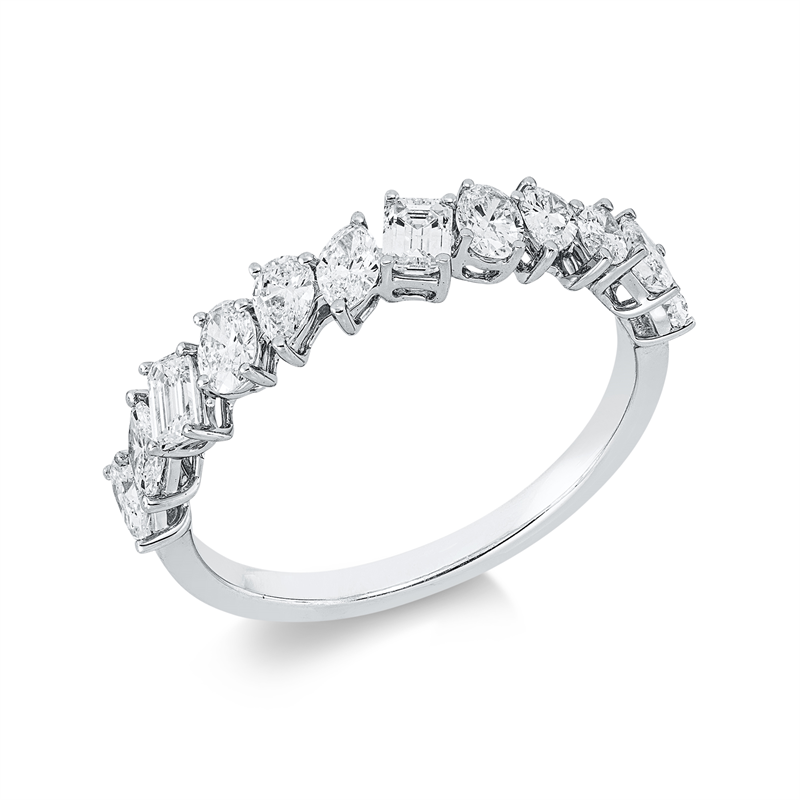 Image 90001447 - Ring 18 kt WG, 3 Oval 0,29 ct, TW-si, 3 Navette 0,21 ct, TW-si, 3 Sm.schliff 0,33 ct, ...