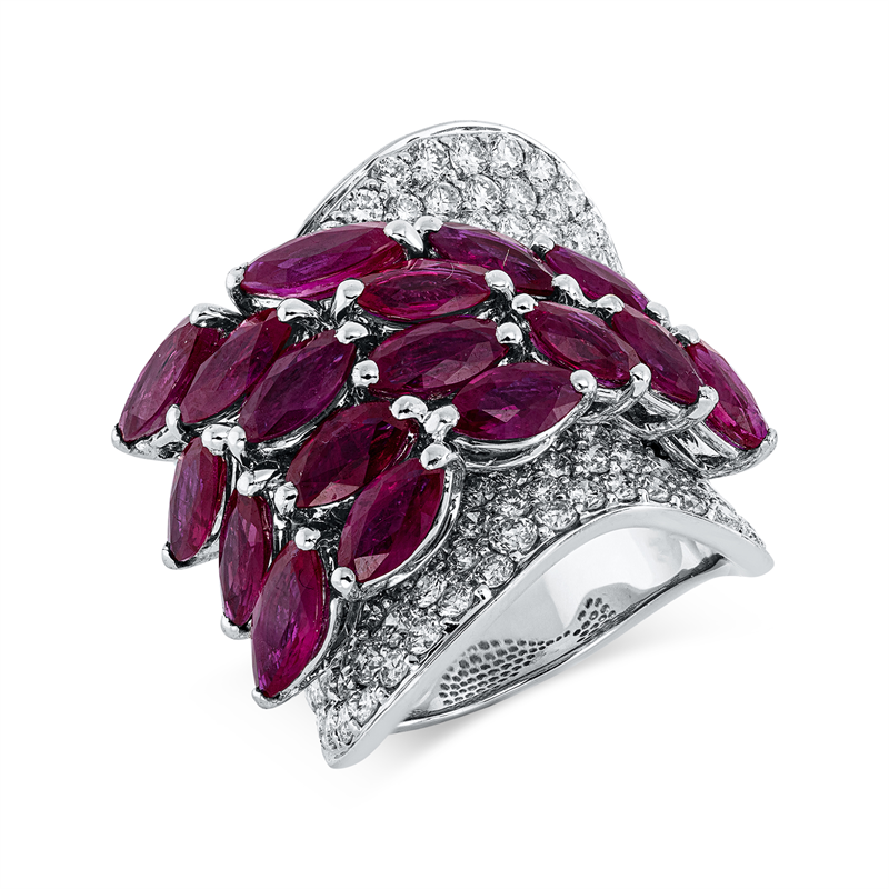 Image 90001448 - Ring 18 kt WG, 149 Brillanten 3,80 ct, TW-vsi/si, 17 Rubine 7,93 ct rot, ...