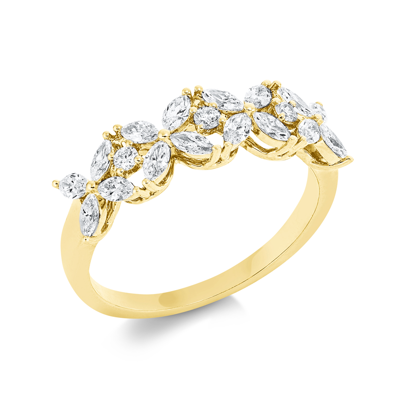 Image 90001456 - Ring 18 kt GG, 16 Navette 0,53 ct, TW-si, 3 Brillanten 0,07 ct, TW-si, H:20,3 mm, B:5,8 ...