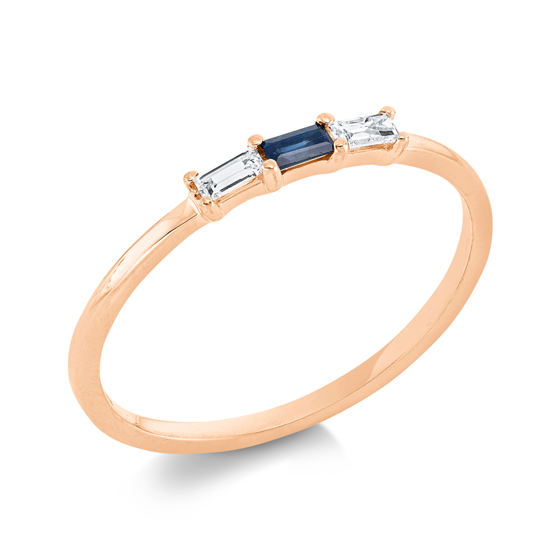 Image 90001468 - Ring 18 kt RG, 2 Baguette 0,07 ct, TW-vsi, 1 Saphir 0,06 ct blau, ...
