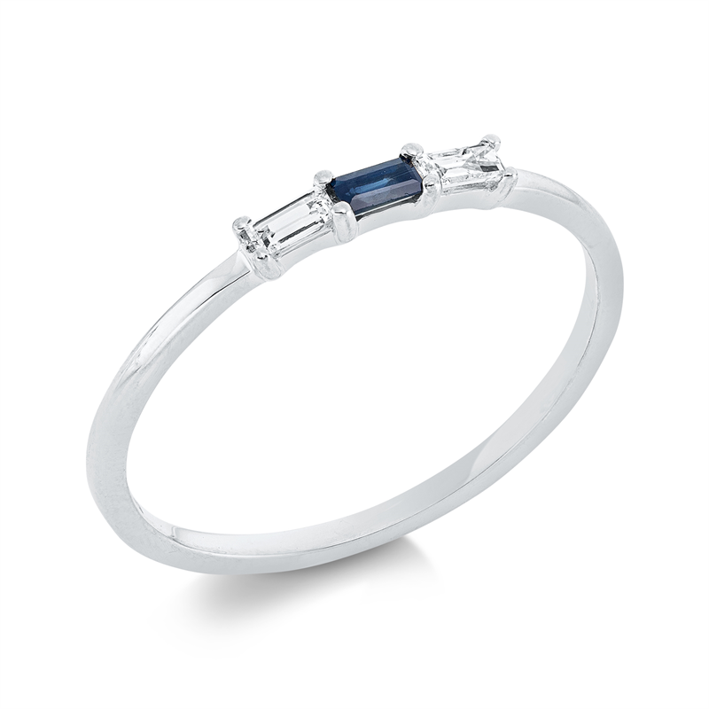 Image 90001469 - Ring 18 kt WG, 2 Baguette 0,07 ct, TW-vsi, 1 Saphir 0,05 ct blau, ...