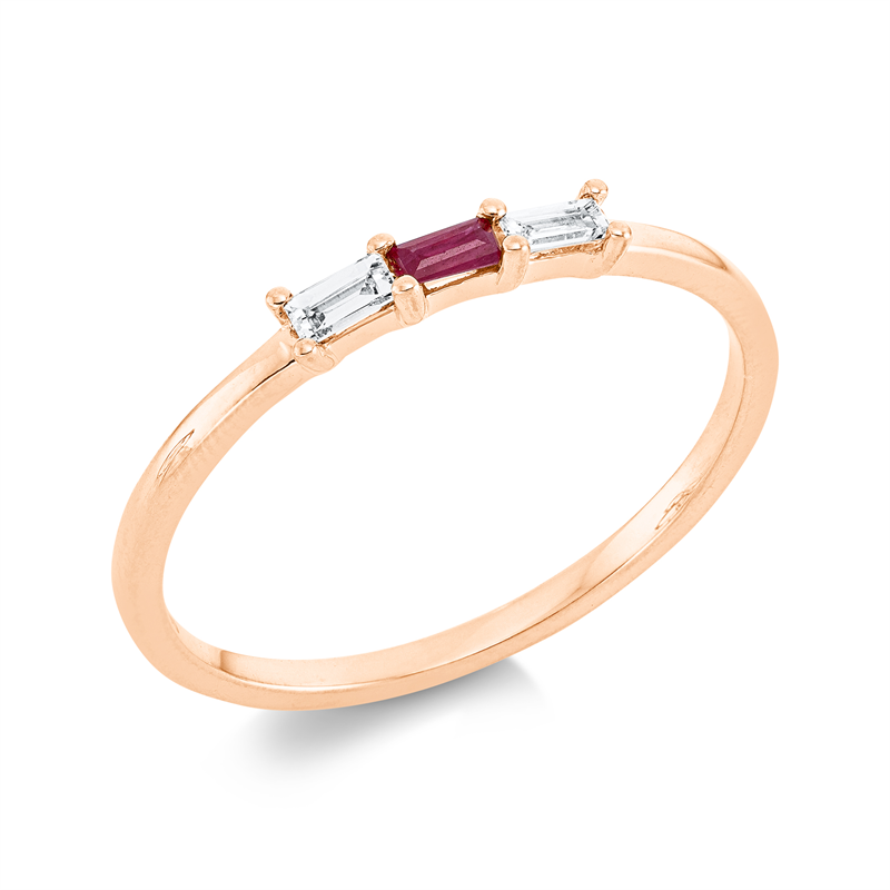 Image 90001470 - Ring 18 kt RG, 2 Baguette 0,07 ct, TW-vsi, 1 Rubin 0,05 ct rot, ...