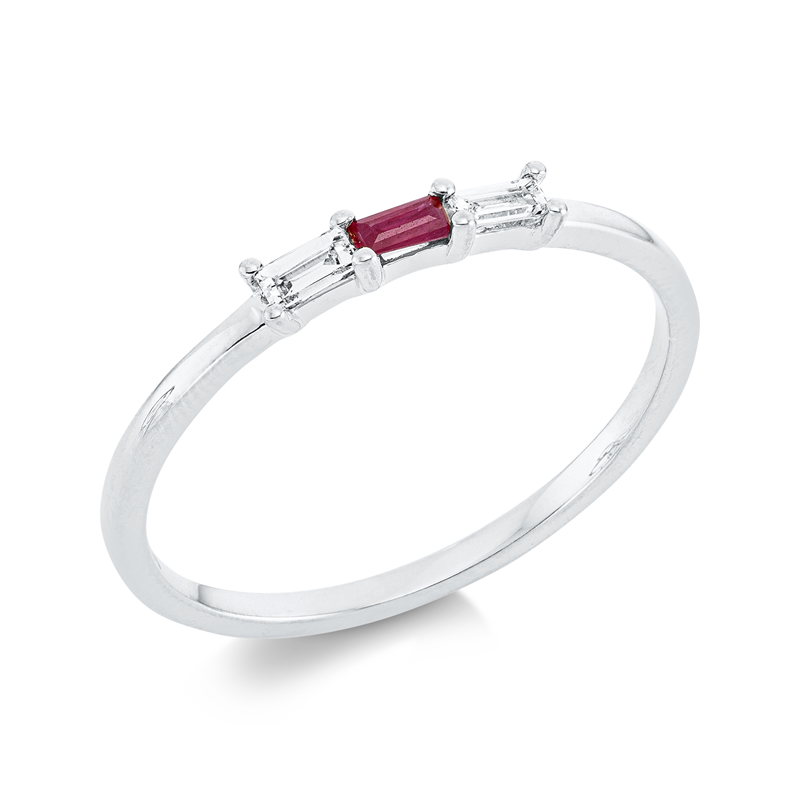 Image 90001471 - Ring 18 kt WG, 2 Baguette 0,08 ct, TW-vsi, 1 Rubin 0,05 ct rot, ...