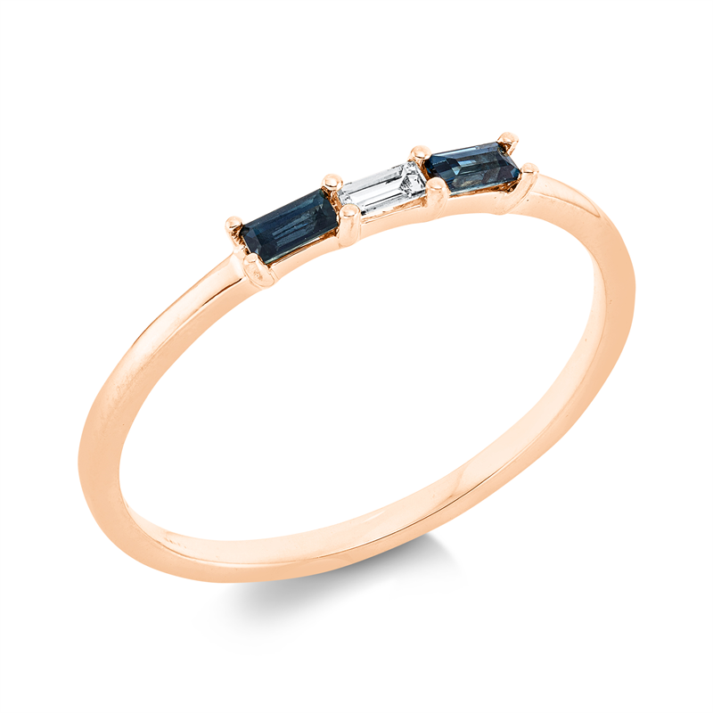 Image 90001472 - Ring 18 kt RG, 1 Bag. 0,04 ct, TW-vsi, 2 Saphire 0,16 ct blau, ...