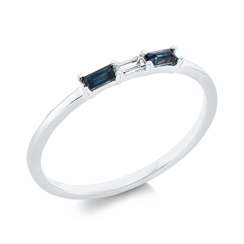 Image 90001473 - Ring 18 kt WG, 1 Bag. 0,04 ct, TW-vsi, 2 Saphire 0,13 ct blau, ...