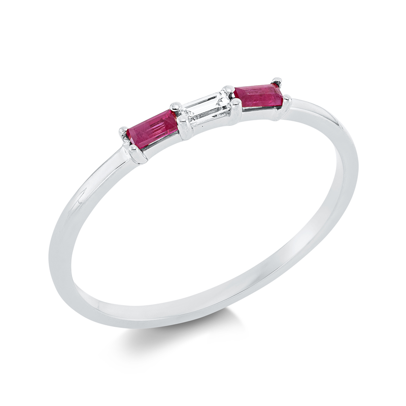Image 90001474 - Ring 18 kt WG, 1 Bag. 0,04 ct, TW-vsi, 2 Rubine 0,12 ct rot, ...