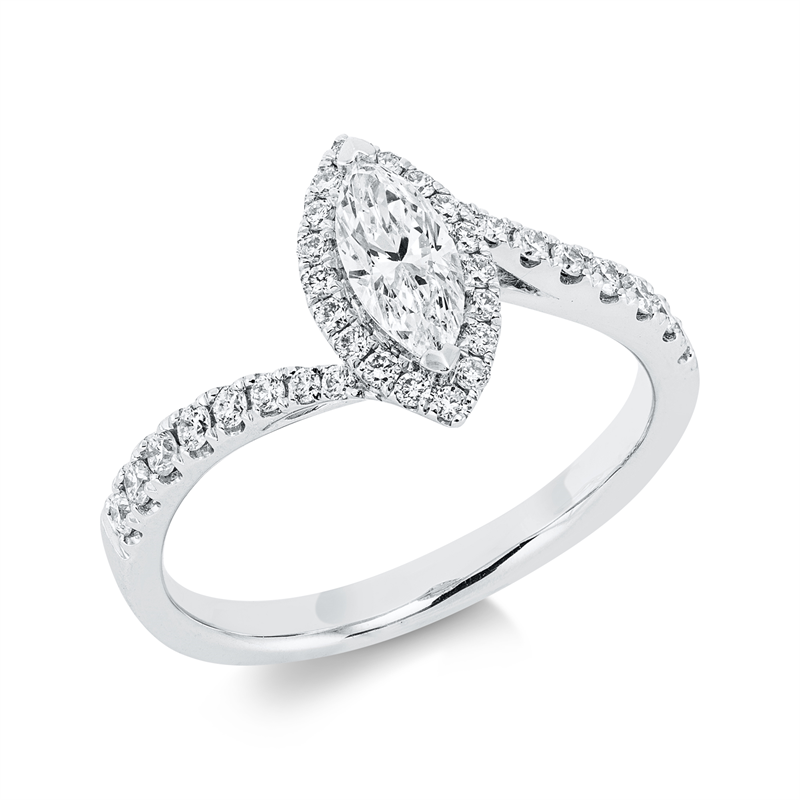 Image 90001476 - Ring 18 kt WG, 12 Brillanten 0,16 ct, TW-si, 1 Navette 0,40 ct, TW-si, 22 Brillanten 0,16 ...
