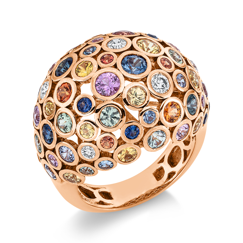 Image 90001477 - Ring 18 kt RG, 5 Brillanten 0,31 ct, TW-vsi, 66 Saphire 5,02 ct multicolor, B:19,8 mm, ...