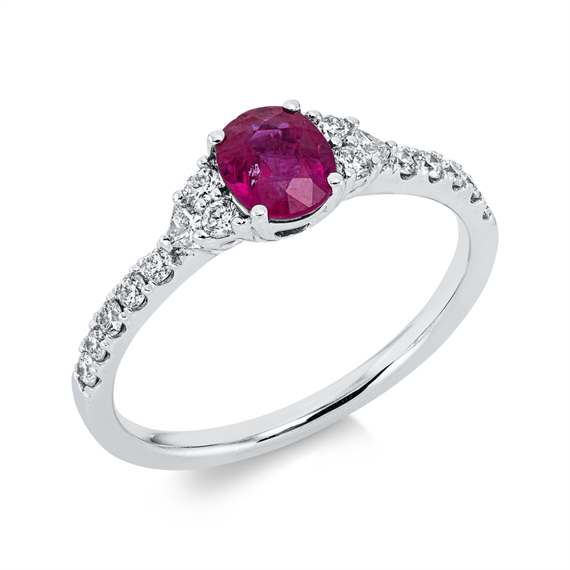 Image 90001479 - Ring 18 kt WG, 2 Princ. 0,09 ct, TW-si, 14 Brillanten 0,23 ct, TW-si, 1 Rubin 0,71 ct ...