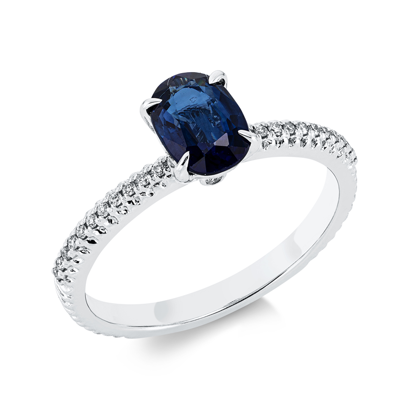 Image 90001480 - Ring 18 kt WG, 26 Brillanten 0,09 ct, TW-si, 1 Saphir 1,13 ct blau, ...