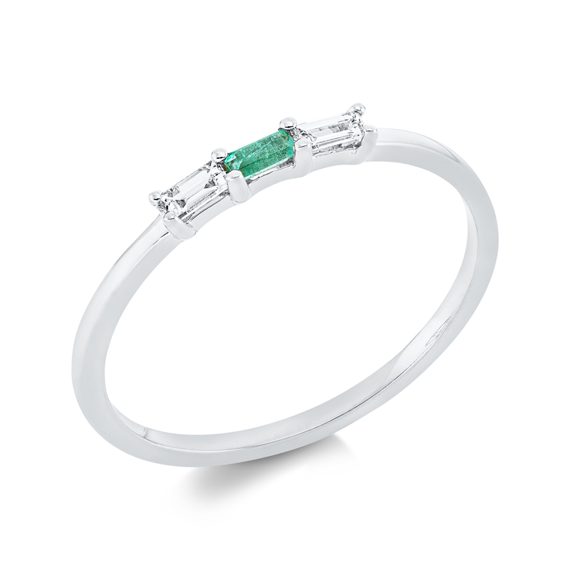 Image 90001484 - Ring 18 kt WG, 2 Baguette 0,08 ct, TW-vsi, 1 Smaragd 0,05 ct grün, ...