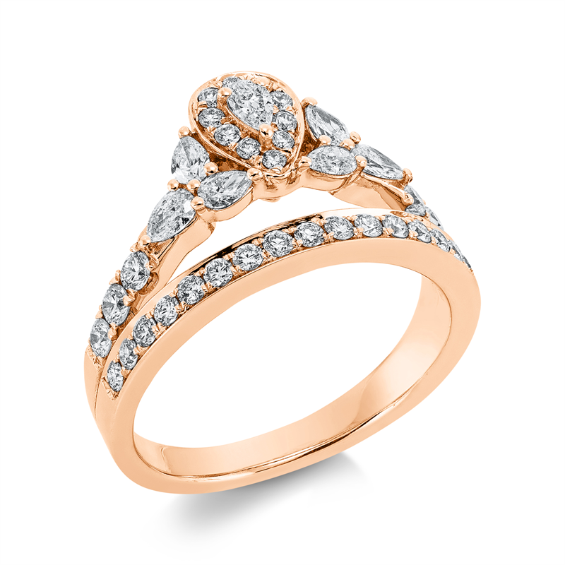 Image 90001488 - Ring 18 kt RG, 7 Tropfen 0,38 ct, TW-si, 33 Brillanten 0,48 ct, TW-si, ...