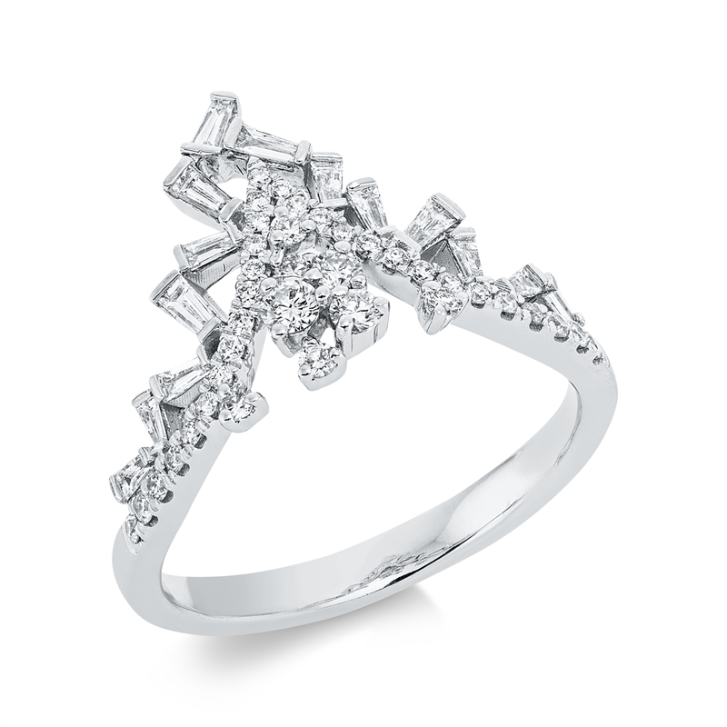 Image 90001489 - Ring 18 kt WG, 1 Brill. 0,05 ct, TW-si, 14 Trapeze 0,20 ct, TW-si, 36 Brillanten 0,26 ct, ...