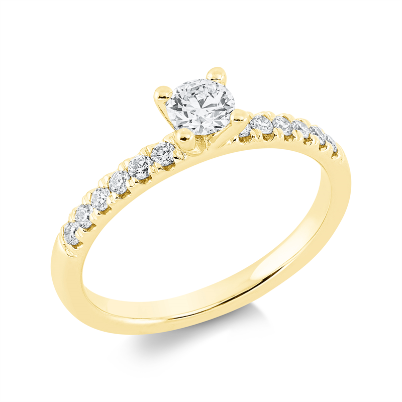 Image 90001495 - Ring 4er-Krappe 18 kt GG, 1 Brill. 0,28 ct, TW-si, 12 Brillanten 0,21 ct, TW-si, ...