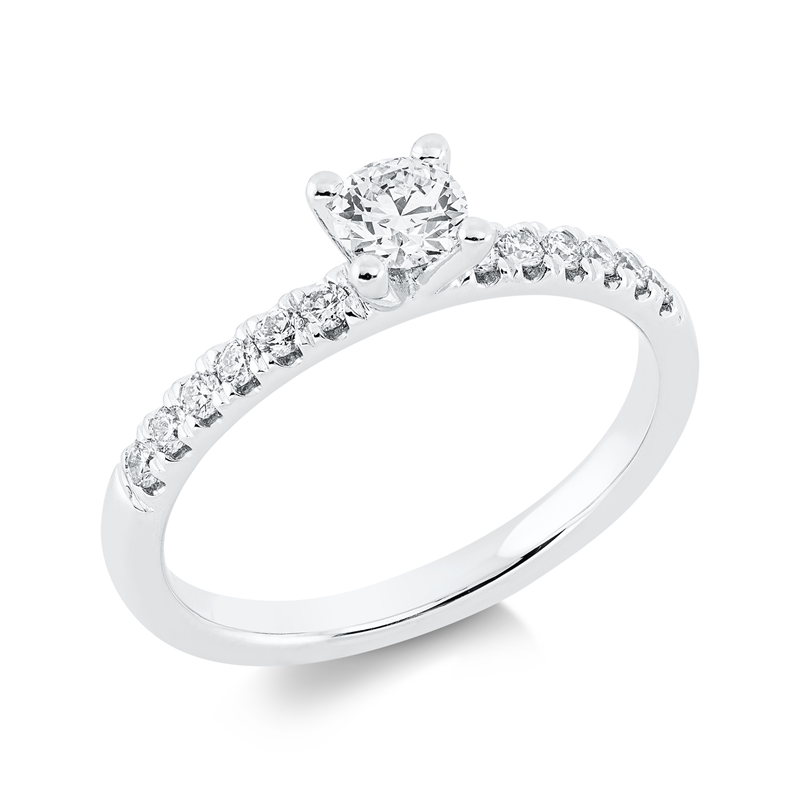 Image 90001497 - Ring 4er-Krappe 18 kt WG, 1 Brill. 0,28 ct, TW-si, 12 Brillanten 0,21 ct, TW-si, ...