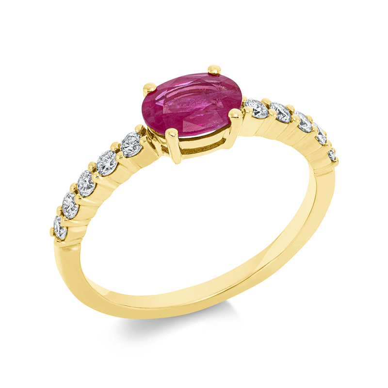 Image 90001503 - Ring 18 kt GG, 10 Brillanten 0,30 ct, F-vsi, 1 Rubin 0,96 ct rot, ...