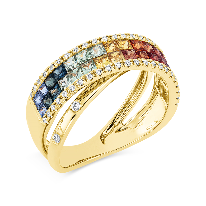 Image 90001532 - Ring 18 kt GG, 50 Brillanten 0,25 ct, TW-si, 32 Saphire 2,45 ct fancy, ...
