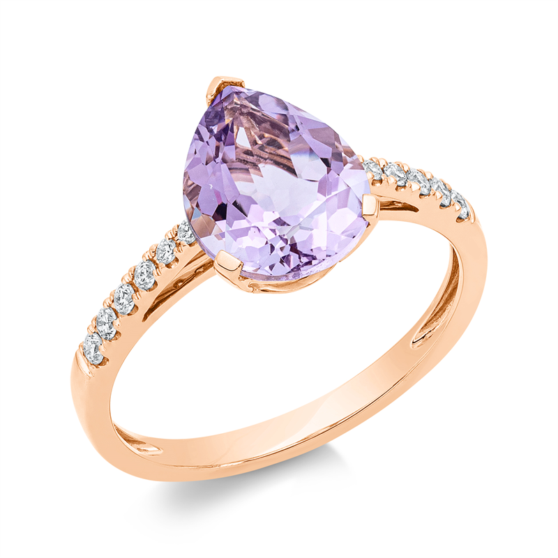 Image 90001506 - Ring 18 kt RG, 12 Brillanten 0,14 ct, TW-si, 1 Amethyst 2,30 ct pink, H:7,9 mm, B:10,7 ...