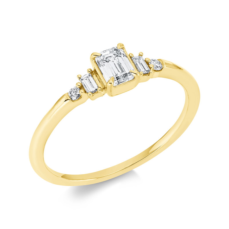 Image 90001544 - Ring 4er-Krappe 18 kt GG, 2 Baguette 0,05 ct, TW-si, 1 Sm.schliff 0,33 ct, TW-si, 2 ...