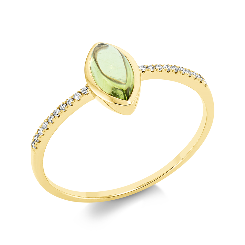 Image 90001552 - Ring 18 kt GG navette, 20 Diamanten 0,05 ct, TW-si, 1 Peridot 0,74 ct grün, H:5,2 mm, ...
