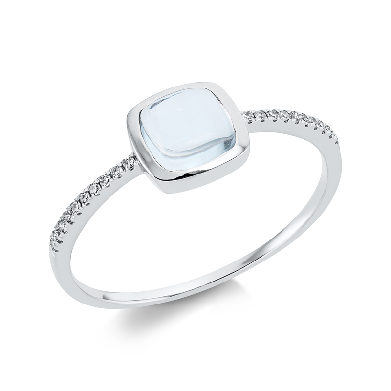 Image 90001556 - Ring 18 kt WG cushion, 20 Diamanten 0,05 ct, TW-si, 1 Topas 1,02 ct sky blue, H:7,1 mm, ...