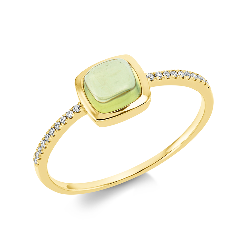 Image 90001557 - Ring 18 kt GG cushion, 20 Diamanten 0,05 ct, TW-si, 1 Peridot 0,98 ct grün, H:7,1 mm, ...