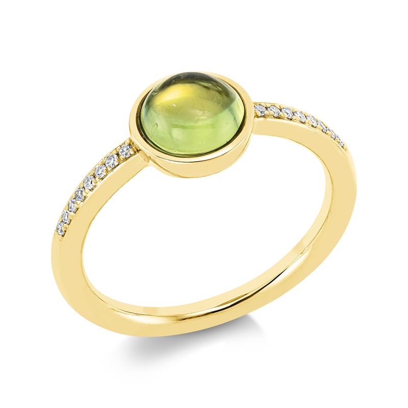 Image 90001520 - Ring 18 kt GG rund, 16 Diamanten 0,06 ct, TW-si, 1 Peridot 1,40 ct grün, H:8,2 mm, B:8,1 ...