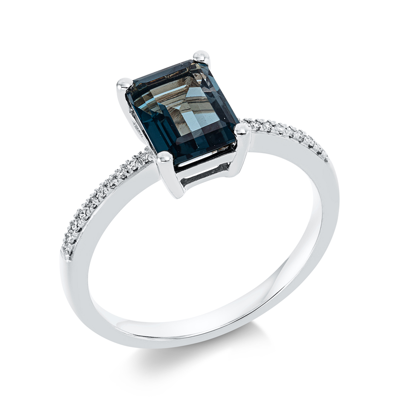 Image 90001522 - Ring 18 kt WG, 20 Brillanten 0,07 ct, TW-si, 1 Topas 1,86 ct Lond. blue, H:6,9 mm, B:8,5 ...