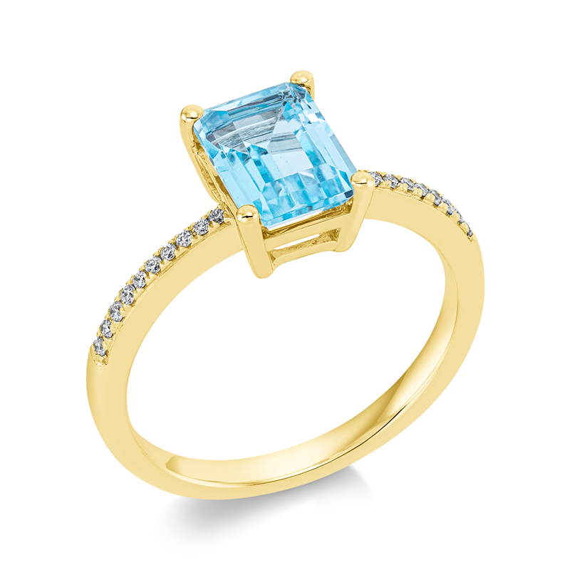 Image 90001523 - Ring 18 kt GG, 20 Brillanten 0,07 ct, TW-si, 1 Topas 2,04 ct sky blue, H:6,9 mm, B:8,4 ...