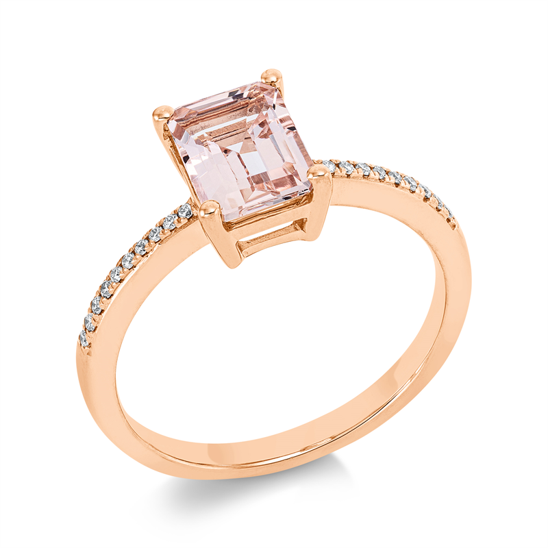 Image 90001524 - Ring 18 kt RG, 20 Brillanten 0,07 ct, TW-si, 1 Morganit 1,43 ct rosa, H:6,8 mm, B:8,2 mm, ...