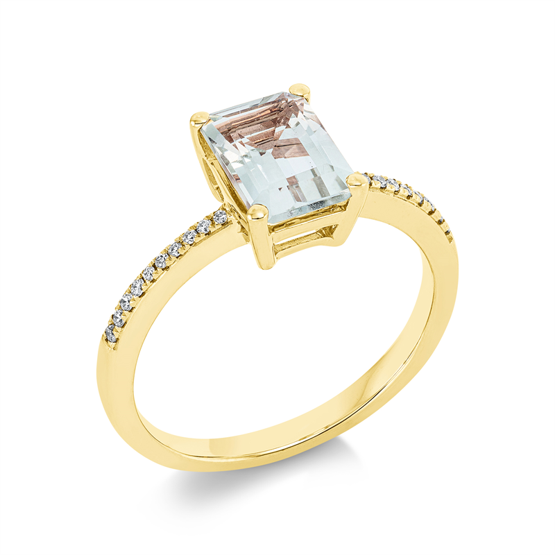 Image 90001525 - Ring 18 kt GG, 20 Brillanten 0,07 ct, TW-si, 1 Amethyst 1,41 ct grün, H:6,9 mm, B:8,3 ...