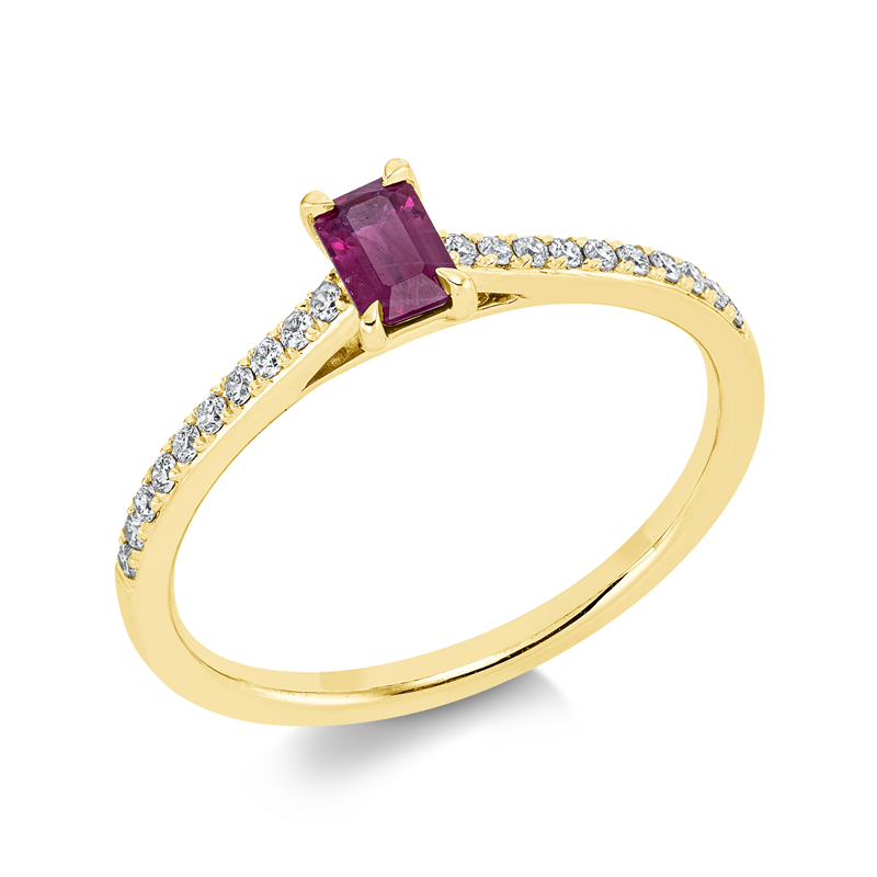 Image 90001561 - Ring 4er-Krappe 18 kt GG, 20 Brillanten 0,14 ct, TW-si, 1 Rubin 0,32 ct rot, H:3,8 mm, ...
