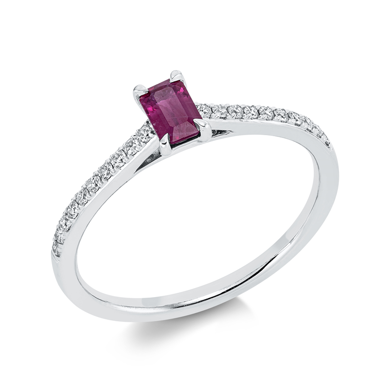 Image 90001562 - Ring 4er-Krappe 18 kt WG, 20 Brillanten 0,14 ct, TW-si, 1 Rubin 0,33 ct rot, H:3,8 mm, ...