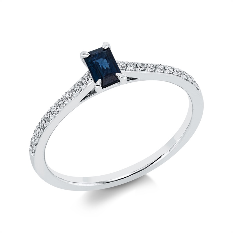 Image 90001563 - Ring 4er-Krappe 18 kt WG, 20 Brillanten 0,14 ct, TW-si, 1 Saphir 0,29 ct blau, H:3,7 mm, ...
