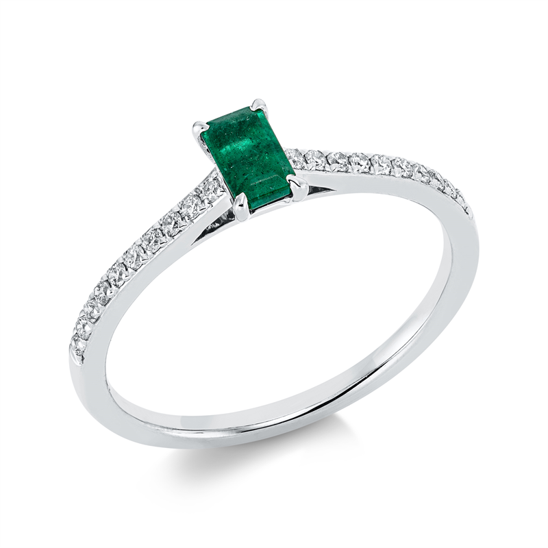 Image 90001564 - Ring 4er-Krappe 18 kt WG, 20 Brillanten 0,13 ct, TW-si, 1 Smaragd 0,30 ct grün, H:3,7 ...
