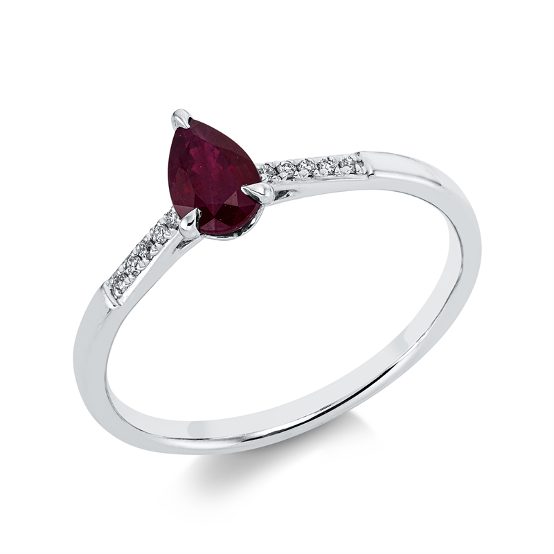 Image 90001565 - Ring 18 kt WG, 4 Brillanten 0,02 ct, TW-si, 6 Brillanten 0,02 ct, TW-si, 1 Rubin 0,49 ct ...