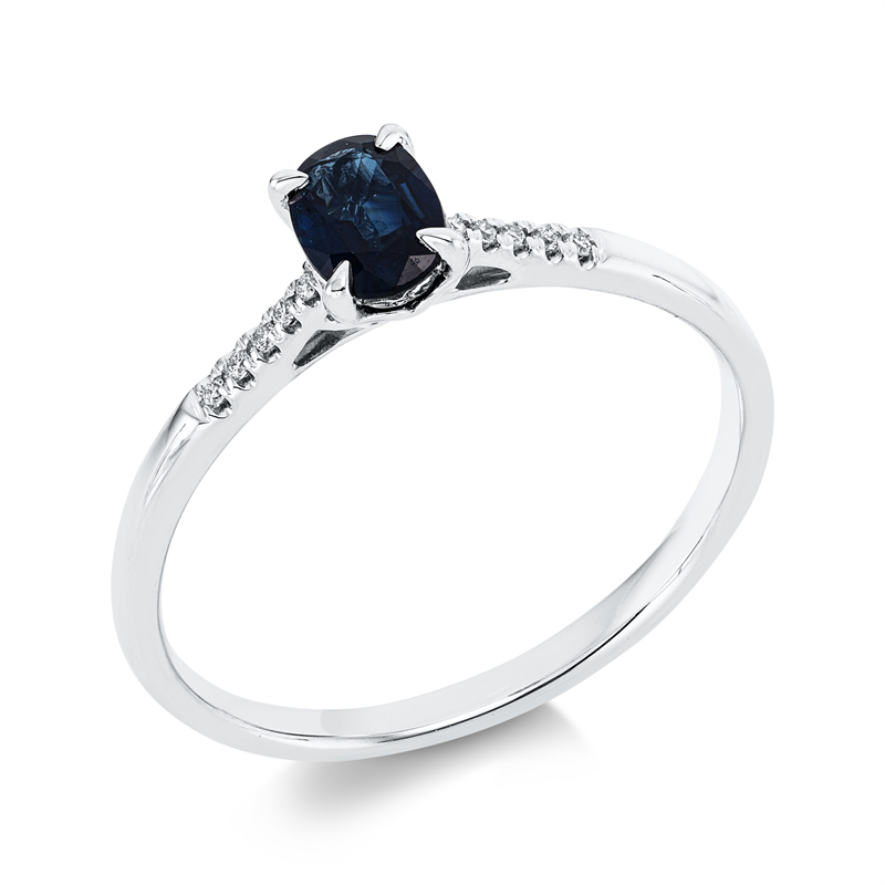 Image 90001566 - Ring 18 kt WG, 10 Brillanten 0,03 ct, TW-si, 1 Saphir 0,59 ct blau, H:4,3 mm, B:5,9 mm, ...