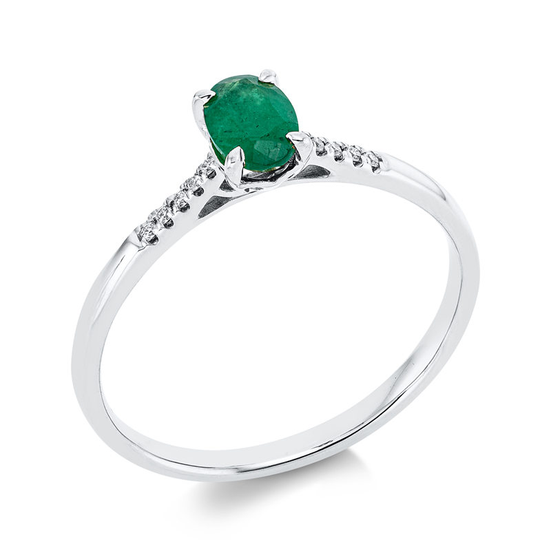 Image 90001567 - Ring 18 kt WG, 10 Brillanten 0,03 ct, TW-si, 1 Smaragd 0,43 ct grün, ...