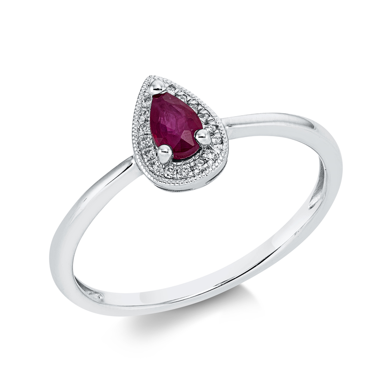 Image 90001568 - Ring 18 kt WG, 17 Brillanten 0,04 ct, TW-si, 1 Rubin 0,29 ct rot, H:5,7 mm, B:8,1 mm, ...