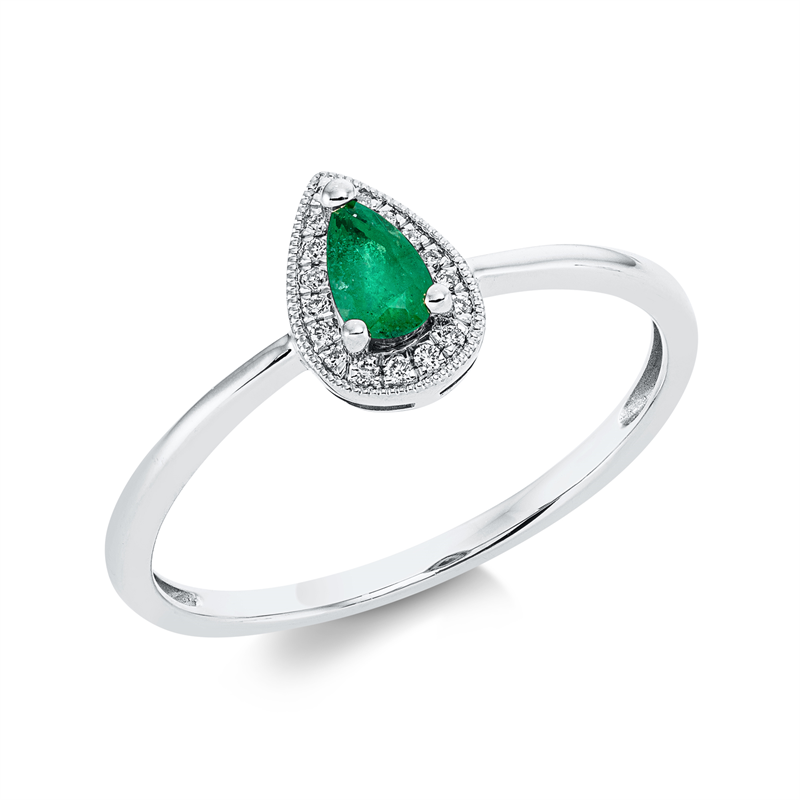 Image 90001569 - Ring 18 kt WG, 17 Brillanten 0,04 ct, TW-si, 1 Smaragd 0,24 ct grün, ...