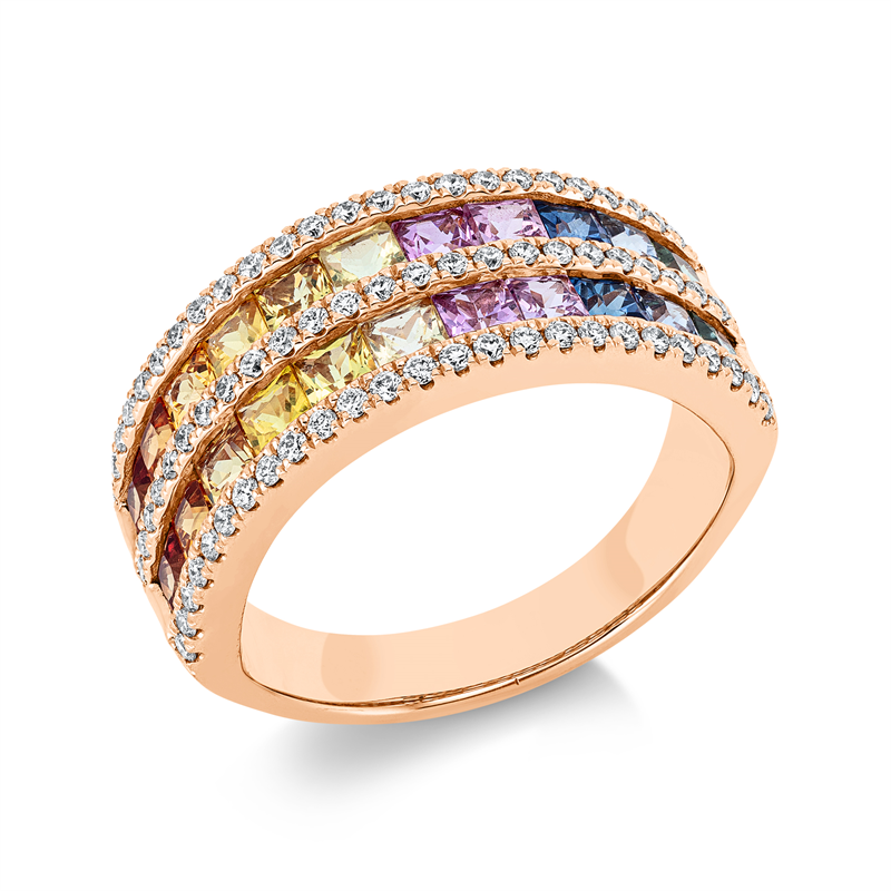 Image 90001570 - Ring 18 kt RG, 75 Brillanten 0,41 ct, TW-si, 22 Saphire 2,69 ct multicolor, ...