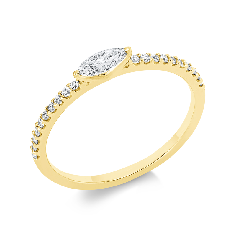 Image 90001575 - Ring 18 kt GG, Fassung rhodiniert, 1 Navette 0,23 ct, TW-si, 20 Brillanten 0,13 ct, ...