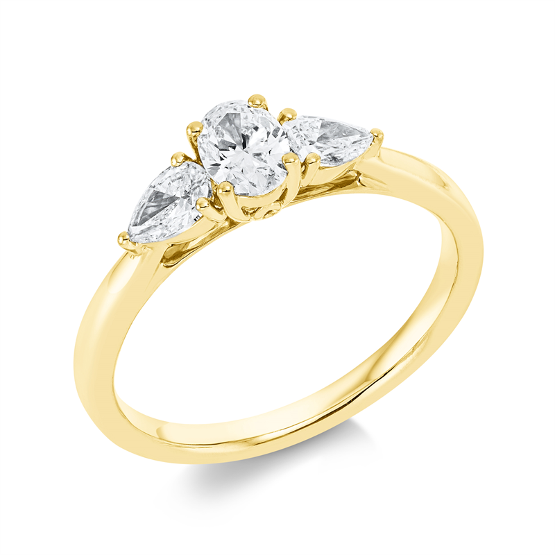 Image 90001581 - Ring 18 kt GG, 1 Oval 0,40 ct, TW-si, 2 Tropfen 0,41 ct, TW-si, ...